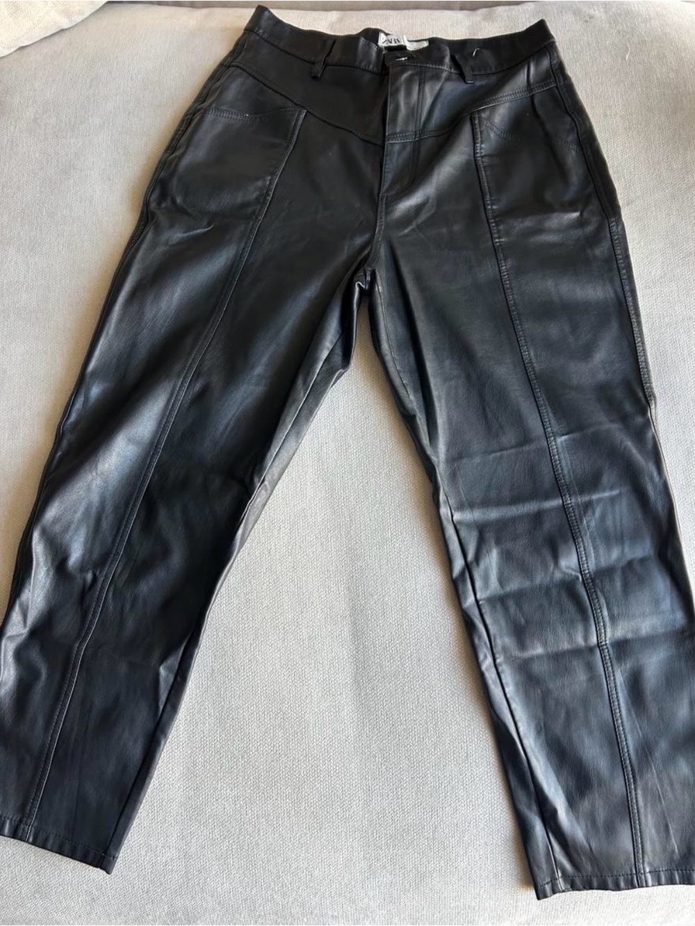 ZARA Black Leather Look Black Pants High Rise Size 6